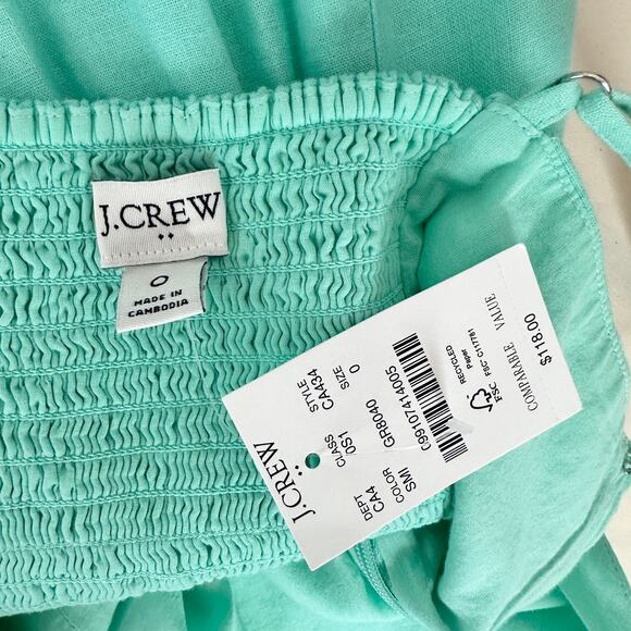 J.Crew Linen Blend Slip Midi Dress Mint Blue Slit Colorful Adjustable US 0 NWT - Picture 7 of 12